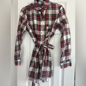 Red and White Plaid Shirt Dress